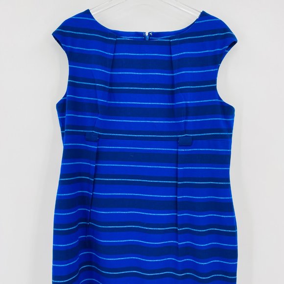 Calvin Klein Size 16 Blue Striped Sleeveless Career Midi Sheath Dress - Picture 2 of 9